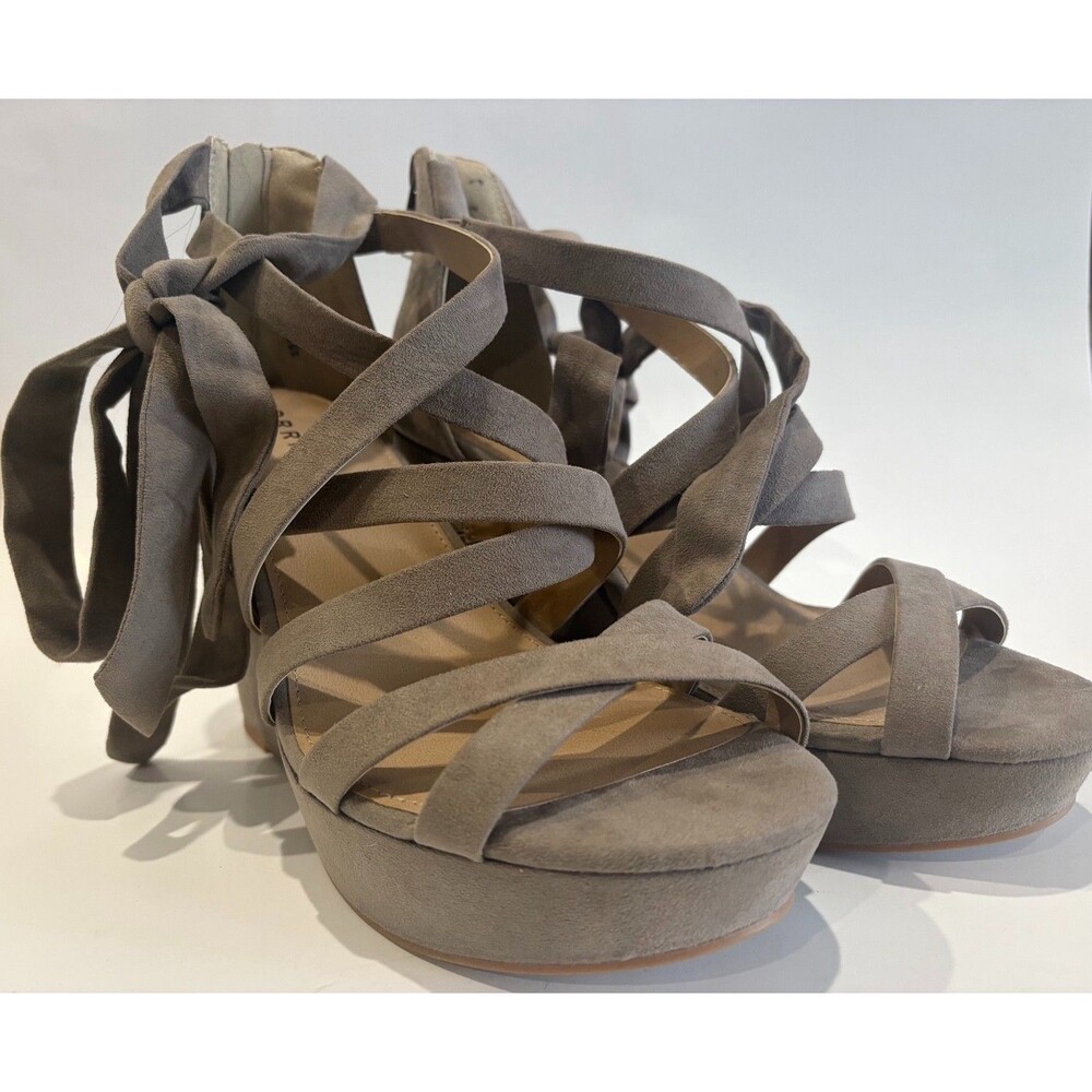Torrid Womens 9WW Taupe Strappy Ankle Wrap Platform Wedge Sandals NEW